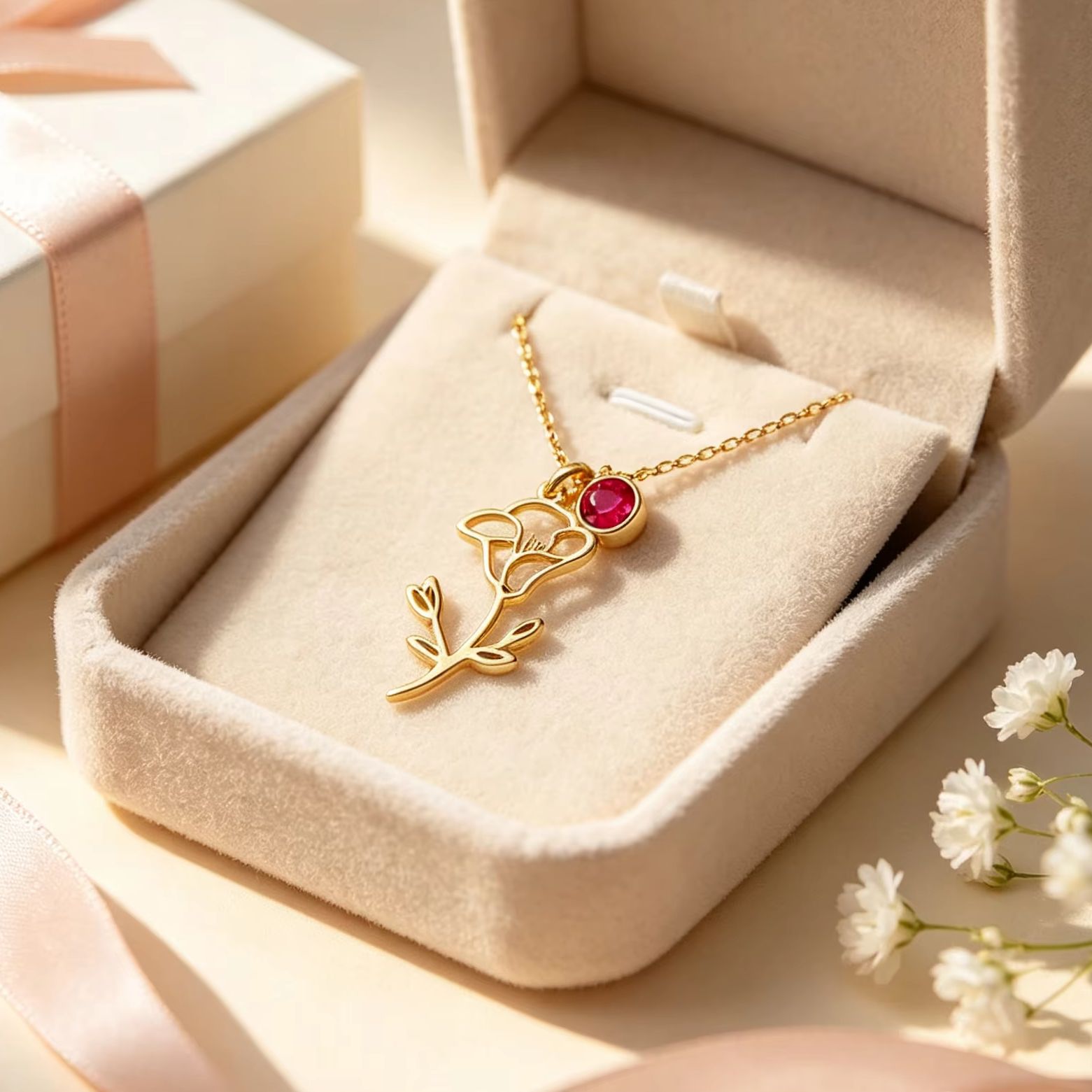 Birth Flower Necklace - قلادة مخصصة من الفولاذ المقاوم للصدأ