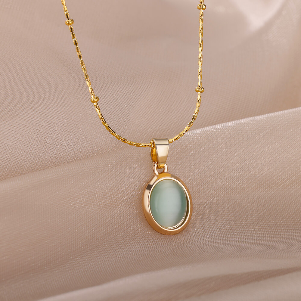 موضة حجر أوبال البيضاوي قلادة  - مراجعة Birth Flower Necklace وسعره
